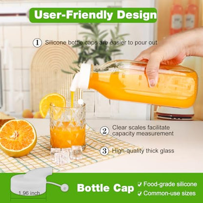 CARBLIN 32 Oz Glass Milk Bottles with Lids，1 Quart Juice Drinking Jugs