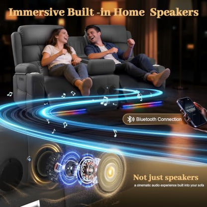 Power Reclining Loveseat Sofa with Flip Backrest Console - color: Gray Texture Finish, size: Power Loveseat