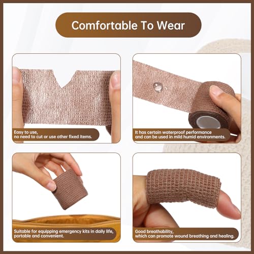 Self Adhesive Bandage Wrap, VIDELLY 2” x 5 Yards Cohesive Bandage Wrap Breathable Sports Athletic Wrap for Sports Wrist Skin Ankle (Brown, 12 Pack)