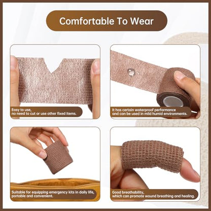 Self Adhesive Bandage Wrap, VIDELLY 2” x 5 Yards Cohesive Bandage Wrap Breathable Sports Athletic Wrap for Sports Wrist Skin Ankle (Brown, 12 Pack)