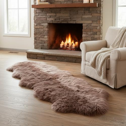 Premium Genuine Sheepskin Rug 2' x 6' Long Fur Soft & Natural Bedside Area Rug, Tan, Double Pelt - color: Tan, size: 2' x 6' (Natural)