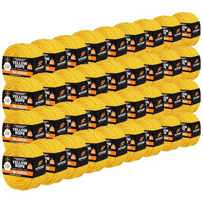 Yellow Twisted Polypropylene Rope, 1/2" Thickness x 50' Length Heavy Duty Poly Ropes for Outdoor and Marine Use, Yellow Rope for Visibility & Safety - 36 Packs - size: 1/2" X 50'