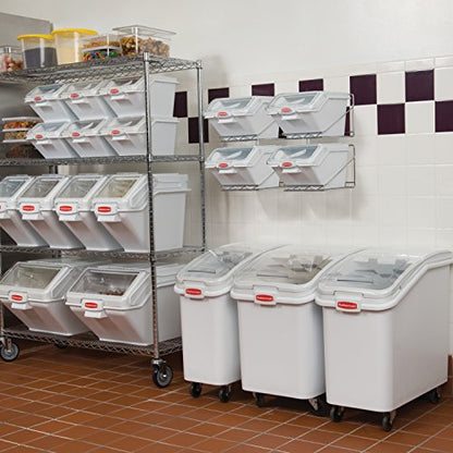 Rubbermaid Commercial Products ProSave Shelf-Storage Ingredient Bin With Scoop 500-Cup capacity Plastic White Sliding Lid Container with Wheels for Kitchen/Restaurant Food Organization - size: 500 Cup