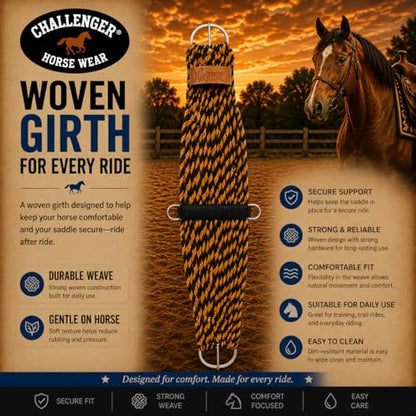 CHALLENGER Horse Western Two-Tone 27 Strand 7" Wide Roper Cinch Girth 97106 - color: Tan Black, size: 32" L x 7" W