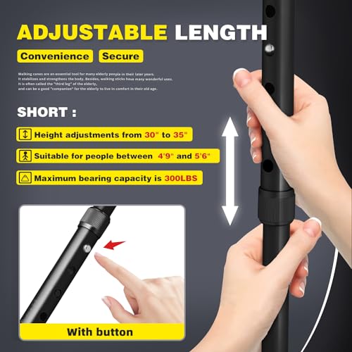 BigAlex Folding Walking Cane with LED Light,Pivoting Quad Base,Adjustable Walking Stick with Carrying Bag for Men/Women - color: Black(4'9"-5'6")