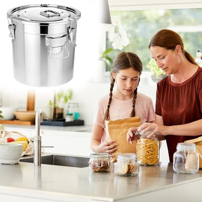 QWORK 5.5 Gallon 304 Stainless Steel Airtight Container, 21L 710oz Metal Storage Bin with Locking Lid & Side Handles, Heavy Duty Canister for Pet Food, Rice, Flour