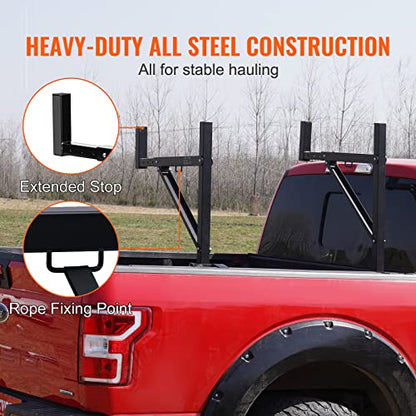 VEVOR Truck Rack, 19-34inch Extendable Truck Ladder Rack, 38.6"-43.6" Adjustable Height, 250 lbs Capacity Steel Ladder Rack for Truck, Heavy Duty Truck Bed Rack for Kayak, Surfboard, Lumber, Ladder - style: Ladder Rack