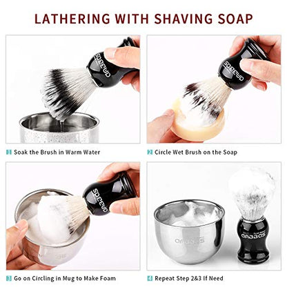 Anbbas Faux Badger Shaving Brush Set with 3.5OZ Milk Shaving Soap and Bowl Stainless Steel,Black Acrylic Shaving Stand Holer for DE Razor Men Close Shave Kit | Synthetic Badger Nylon Bristles Good Water Absorption Skin Friendly No Shedding Morning Persona