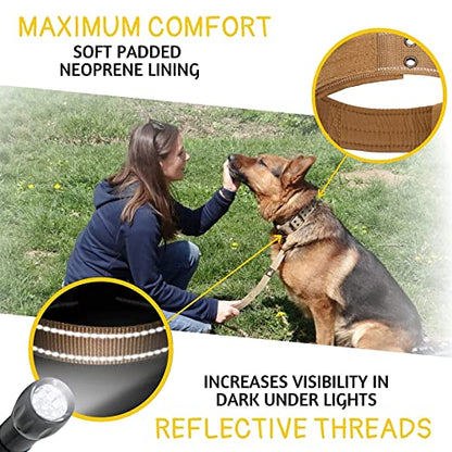 ADITYNA Heavy Duty Dog Collar for Medium Dogs with Traffic Handle - color: Coyote Brown, size: Medium: Fit 15-19" Neck