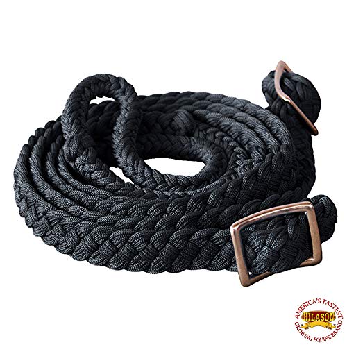 HILASON Braided Poly Barrel Horse Racing Reins Flat Grip Knots 1" X 8Ft | Rein Gifts - color: Black