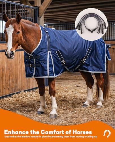 4Pcs Adjustable Elastic Horse Blanket Straps, Stretch Rug Leg Tail Straps w/Double Clips