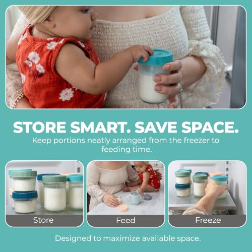 Mason Bottle Glass Breastmilk Storage Jars with Airtight Lids, 8oz,12-Pack | Deep Ocean Lead-Free Glass Jars, Airtight Leakproof Lids, Stackable, Freezable For Breast Milk, Baby Food Storage Containers - size: 8oz Jar Set (12 Pack)