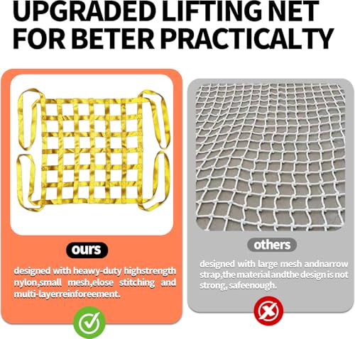 4.92' x 4.92' Heavy Duty Cargo Lifting Net, Yellow - color: Yellow, size: 4.92'X4.92'