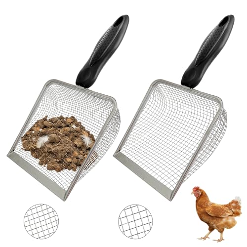 2 Pack Chicken Poop Scooper for Coop, Mesh Sifting Shovel 3.8mm 5mm Holes - size: 5.5" 2 Set