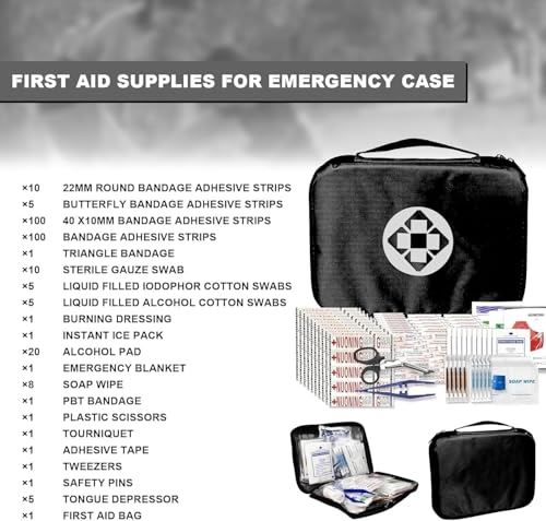 300Piece Travel First Aid Emergency Kit Home Essentials Hiking Survival Essential Kit for Outdoor Adventure Mini First Aid Kit for Backpack, Black 1st Aid - style: Black-300Pcs