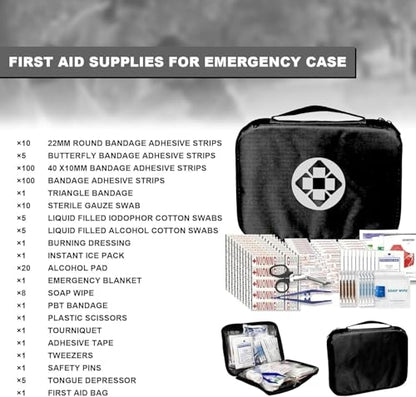 300Piece Travel First Aid Emergency Kit Home Essentials Hiking Survival Essential Kit for Outdoor Adventure Mini First Aid Kit for Backpack, Black 1st Aid - style: Black-300Pcs