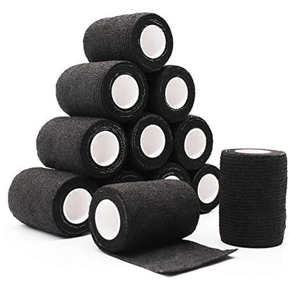 12 Rolls Elastic Self Adhesive Bandage Wrap 3 Inch, Breathable Non Woven Cohesive Bandage, Vet Wrap for Dogs, Ankle Sprains Swelling Tape, Sports Athletic Tape Black - color: 3 Inch-12 Count Black