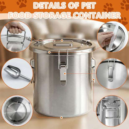 20LB Stainless Steel Dog Food Storage Container with Lid & Scoop, Large Dog Food Storage Container for Dry Pet Food, Metal Dog Food Container, Pet Food Storage Container for Kibble - size: 20LB