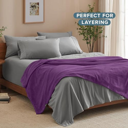 Bare Home Fleece Blanket Luxury Microplush (Full/Queen, Plum) - color: 16 - Plum, size: Full/Queen