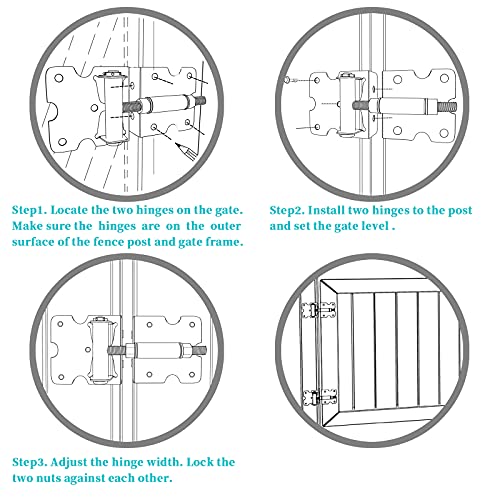 Self-Closing Gate Hinges, Heavy Duty for Vinyl/Wood/Metal Fence, Pack of 2, with Self-Tapping Screws and Adjuster Tool - color: White