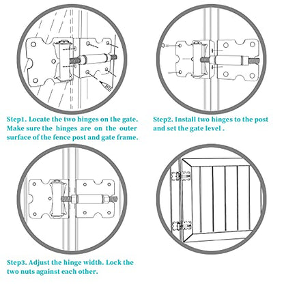 Self-Closing Gate Hinges, Heavy Duty for Vinyl/Wood/Metal Fence, Pack of 2, with Self-Tapping Screws and Adjuster Tool - color: White