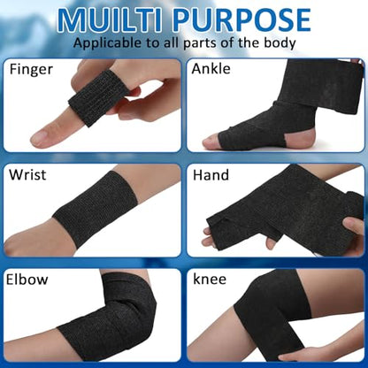 TOBWOLF 12PCS Self Adherent Bandage, 4" x5yd Cohesive Elastic Bandage Wrap - color: Black