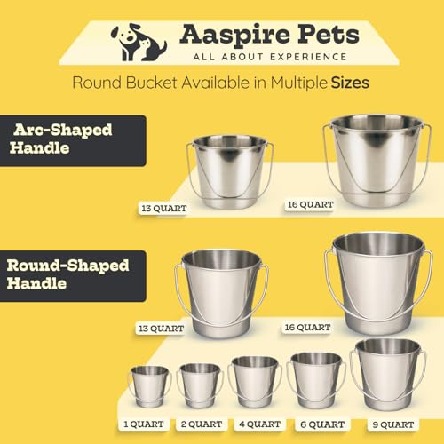16 Quart Heavy Duty Stainless Steel Round Bucket with Arc-Shaped Handle, Metal Feed & Water Pail for Dogs, Horses, Livestock, Farm, Barn, Stable & Kennel - size: 16 Quart