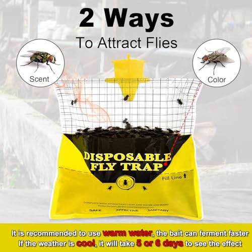 12 Pack Outdoor Fly Trap Bags Hanging - 12 * 30g Bait, Durable, Effective | Bug Hunter Catcher Killer Repellent for Stable Horse Barn & Farm | Disposable | Easy to use | Large Capacity - size: 12 Pack