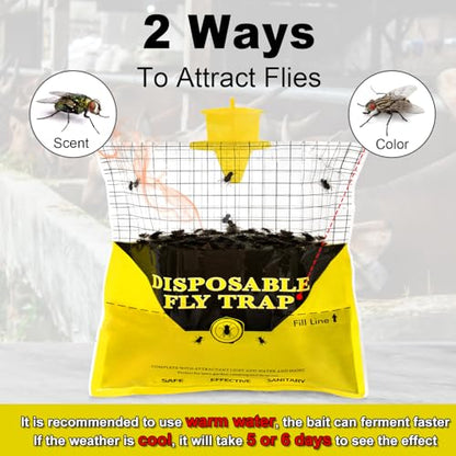 6 Pack Outdoor Fly Trap Bags Hanging - 6 * 30g Bait, Durable, Effective - size: 6 Pack