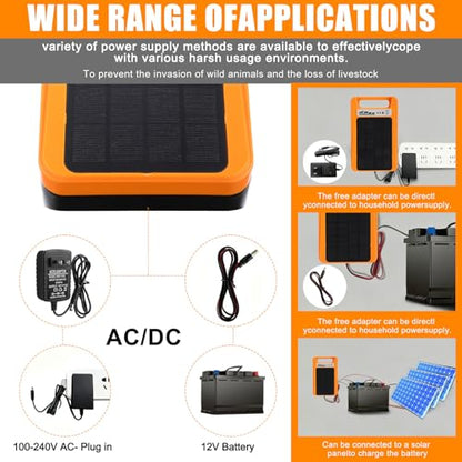 MorningRo 10 Miles Solar Electric Fence Charger Output 0.2J Portable Solar Fence Charger 24h Uninterrupted Protection with Rechargeable Powered Panel that can Work for Garden 14 Days Without Sunlight