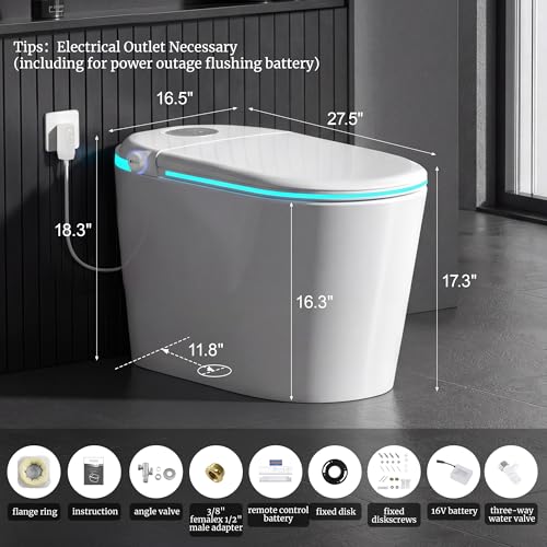 Smart Toilet with Tank Electric Bidet Toilet with ADA Comfort Height | Heated Seat Auto Flush/Lid&Seat Foot Sensor UV-C light Dryer One Piece Toilet with with Siphon Flush 1.28 GPF MAP 1000g - color: Alabaster White