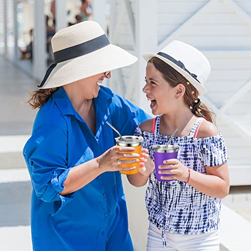 Kids Cups with Straws, 12oz Stacking Cups with 5 Colorful Silicone Sleeves - color: Blue/Orange/Red/Green/Purple