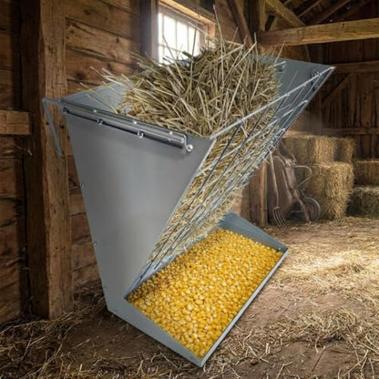 Wall Mount Hay Feeder for Goats, 2 in 1 Hay & Grain Livestock Feeders Rack, Hanging Sheep Cattle Feed Box with Steel Net, Wall Mounted Goat Hay Rack for Farm, Barn, Stable, Silver - color: Silver