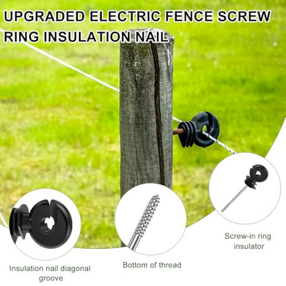 100 PCS 5.83 Inch Electric Fence Insulators, Screw in Ring Electric Wire Fence Post Insulator, Long Arm Wood Post Insulator for Tape Rope Electric Wire Animal Agricultural Garden Fence