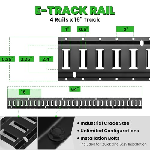 E Track Tie-Down Rail Kit, Trailer Tie Downs, 31 Pcs Set Etrack kit | 4 Rails, 4 Rope Tie Offs, 4 O Ring Anchors, 2 10ft Straps, Securing Accessories for Garages, Vans, Trailers, Cargo (Green) - color: Green