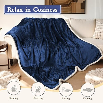 Electric Heated Blanket 62"×84" Twin Size, Smooth & Cotton Plush for Bed, Living Room, Sofa, 4 Heating Levels & 10H Auto-Off, Machine Washable, Quick Heating, Full Body Warmth- Dark Blue - color: 06-dark Blue, size: Twin Size (62"x84")