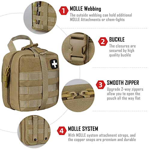 LIVANS 1000D First Aid Bag Empty, Medical Ifak Pouch for Emergency & EMT - color: Khaki(7.1"l X 3.5"w X 8"h)