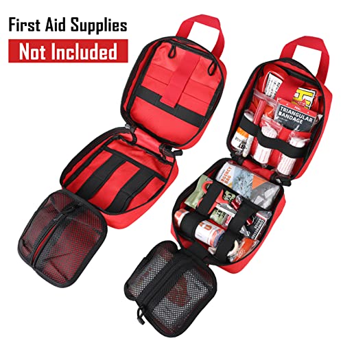 LIVANS 1000D First Aid Bag Empty, Medical Ifak Pouch for Emergency & EMT - color: Red(7.1"l X 3.5"w X 8"h)