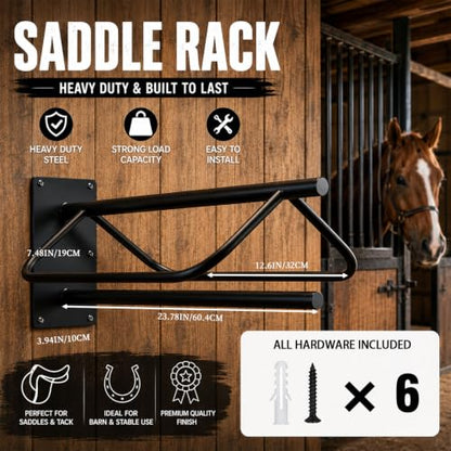 LOVIVO 2 Pack Rust Resistant Wall Saddle Rack with Pad for Western Style Saddles,Black
