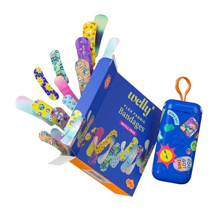 Welly Bandage Clip N' Go Tin & Refill Pack | Adhesive Flexible Fabric Bandages and Tin | Assorted Shapes and Patterns for Minor Cuts, Scrapes, and Wounds - 100 Count (Pack of 3) - size: 100 Count (Pack of 3)