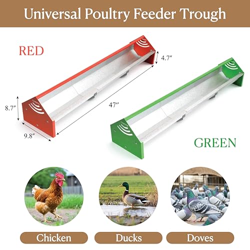 47" Chicken Trough Feeder - Galvanized Steel Feed Trough with Drainage Holes & Red Crossbar for Chicken, Duck, Turkey | Heavy Duty, Rust-Proof & Easy-Clean Design - color: Orange