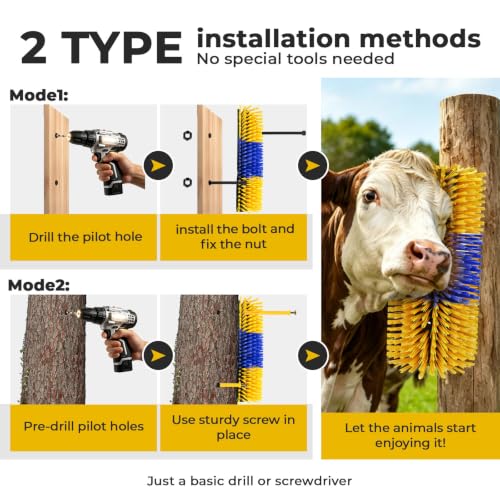 2PCS Horse Scratcher Goat Brush Post, Livestock Scratching Brushes - color: Yellow