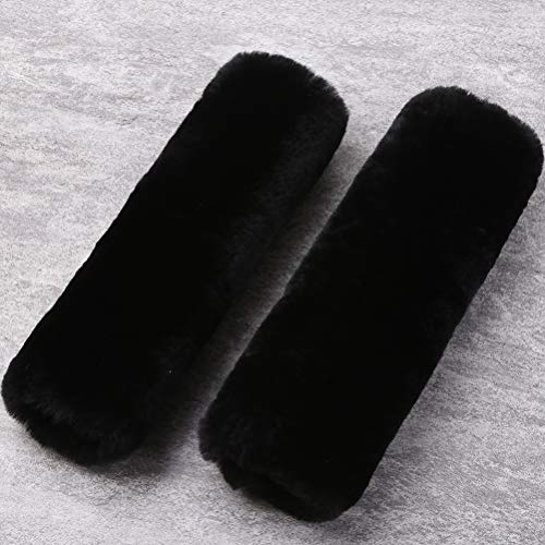 OGLAND 2 Pack Sheepskin Car Seat Belt Cover Pads | Wool Seatbelt Cushions - color: Black, size: Shearling Wool