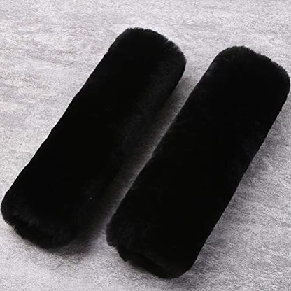 OGLAND 2 Pack Sheepskin Car Seat Belt Cover Pads | Wool Seatbelt Cushions - color: Black, size: Shearling Wool