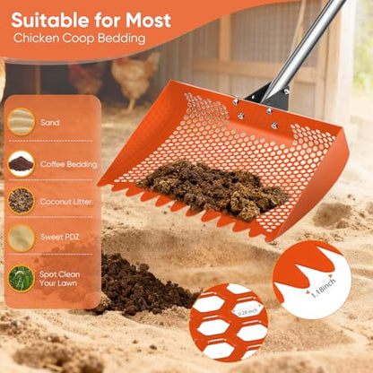 12inch Chicken Poop Scooper & Rake 2-in-1 with Adjustable Handle - color: Orange