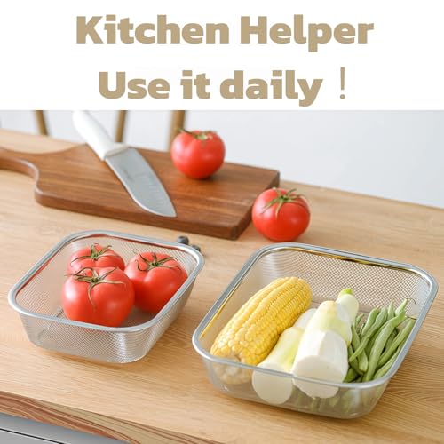 18/8 Stainless Steel Fine Mesh Strainer Basket with Feet, Rectangular Colander for Vegetables, Fruits, Pasta, Noodles – Rustproof, Durable & Easy to Clean (11.02 inch) - color: Sleek Square, size: 11.02 inch