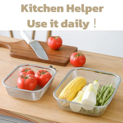 18/8 Stainless Steel Fine Mesh Strainer Basket with Feet, Rectangular Colander for Vegetables, Fruits, Pasta, Noodles – Rustproof, Durable & Easy to Clean (11.02 inch) - color: Sleek Square, size: 11.02 inch