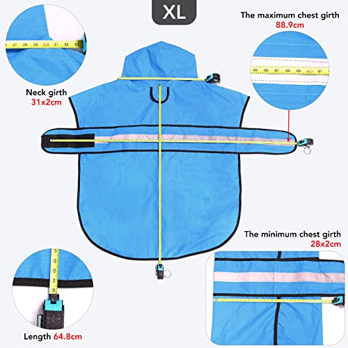 Reflective Dog Rain Coat - Waterproof Adjustable Pet Raincoat Jacket, Lightweight Hooded Dog Rain Coat Poncho for Small to X- Large Dogs and Puppies (Blue, X-Large) - color: Blue, size: X-Large