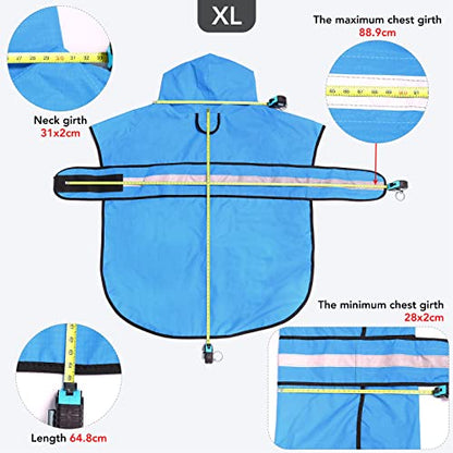 Reflective Dog Rain Coat - Waterproof Adjustable Pet Raincoat Jacket, Lightweight Hooded Dog Rain Coat Poncho for Small to X- Large Dogs and Puppies (Blue, X-Large) - color: Blue, size: X-Large
