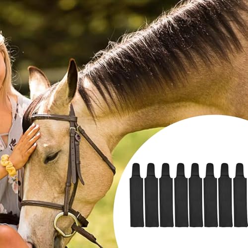 8 Pcs Horse Mane Bags - Mane Bags for Horses Protect Equine Mane from Sun, Wind, Dirt - Prevents Tangles, Breakage & Rubbing Out - Durable Nylon - Washable & Easy Use (Black) - color: Black